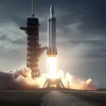 futuristic space rocket launching