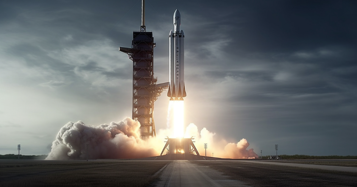 futuristic space rocket launching