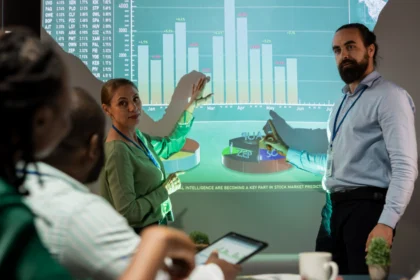 A meeting room where data and insights are being discussed