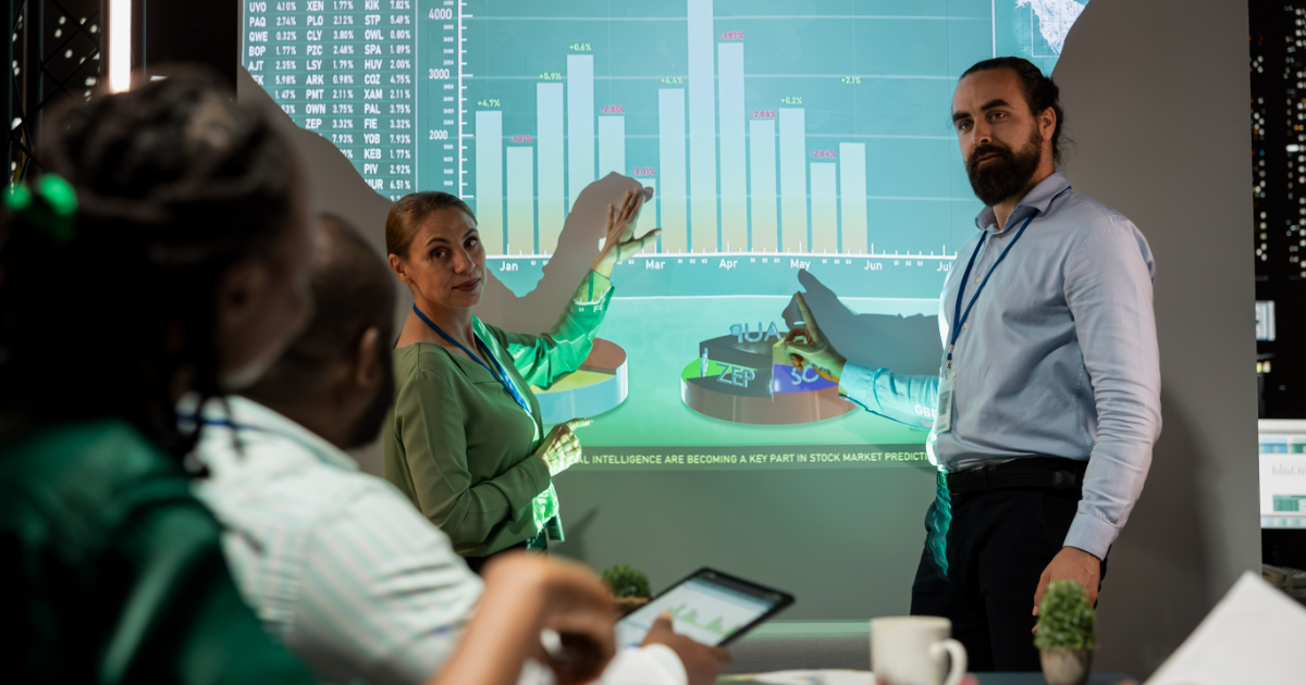 A meeting room where data and insights are being discussed