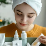 A girl choosing cosmetic products
