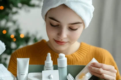 A girl choosing cosmetic products