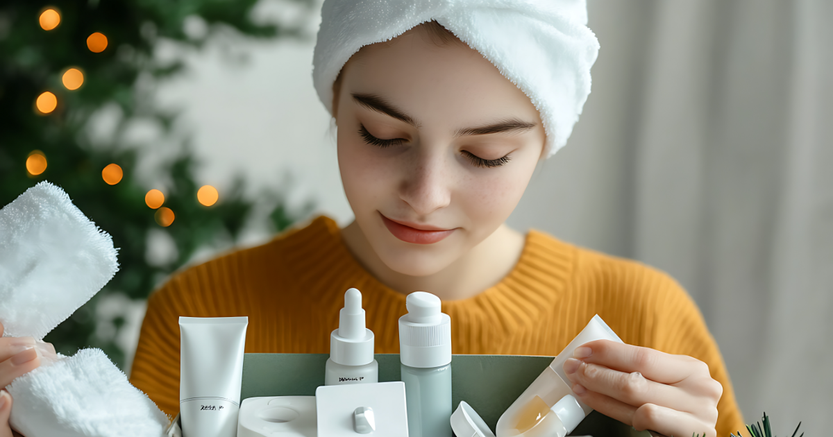A girl choosing cosmetic products